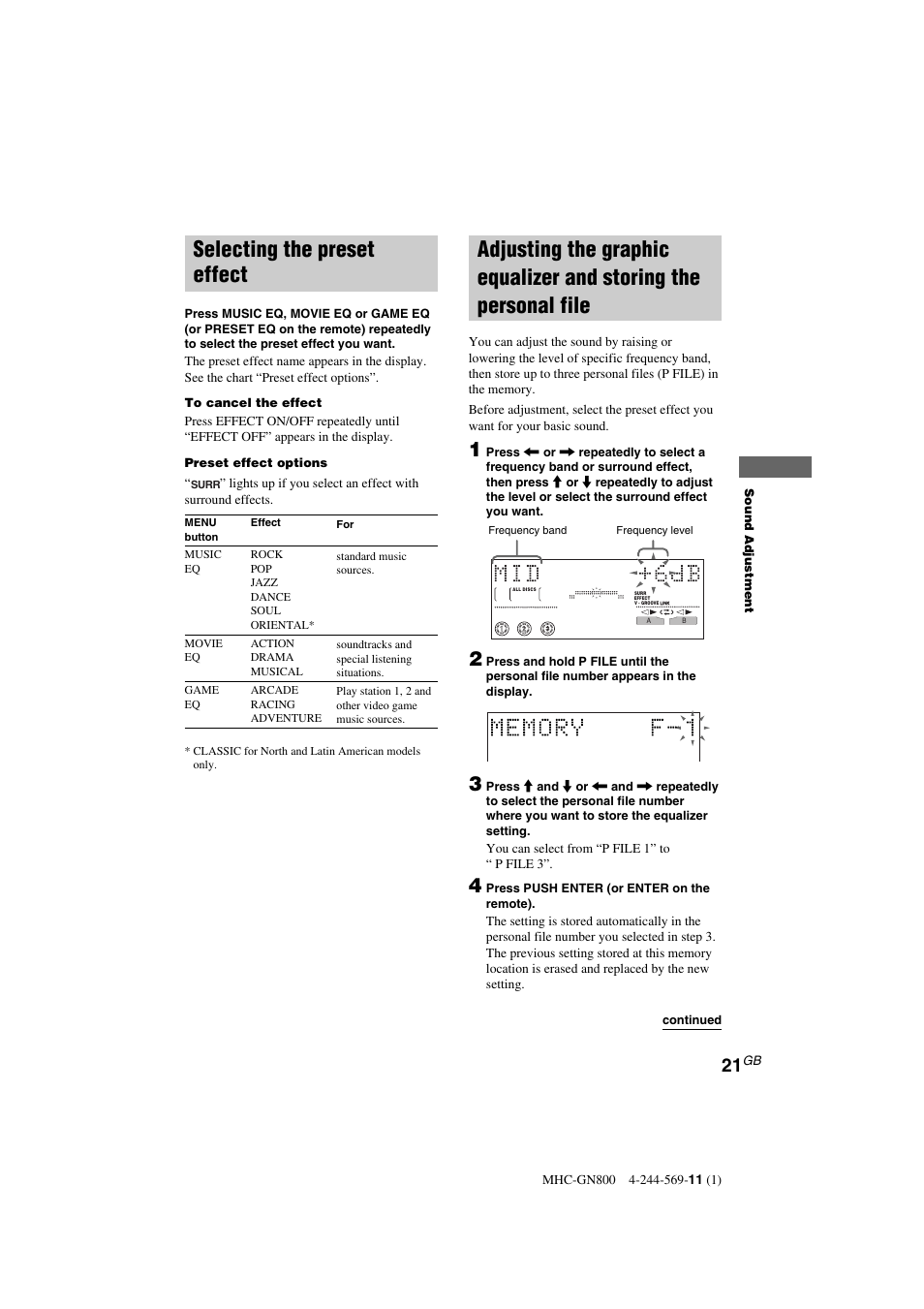 Selecting the preset effect | Sony MHC-GX8800 User Manual | Page 21 / 36