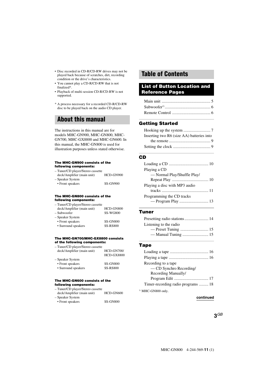 Sony MHC-GX8800 User Manual | Page 3 / 36