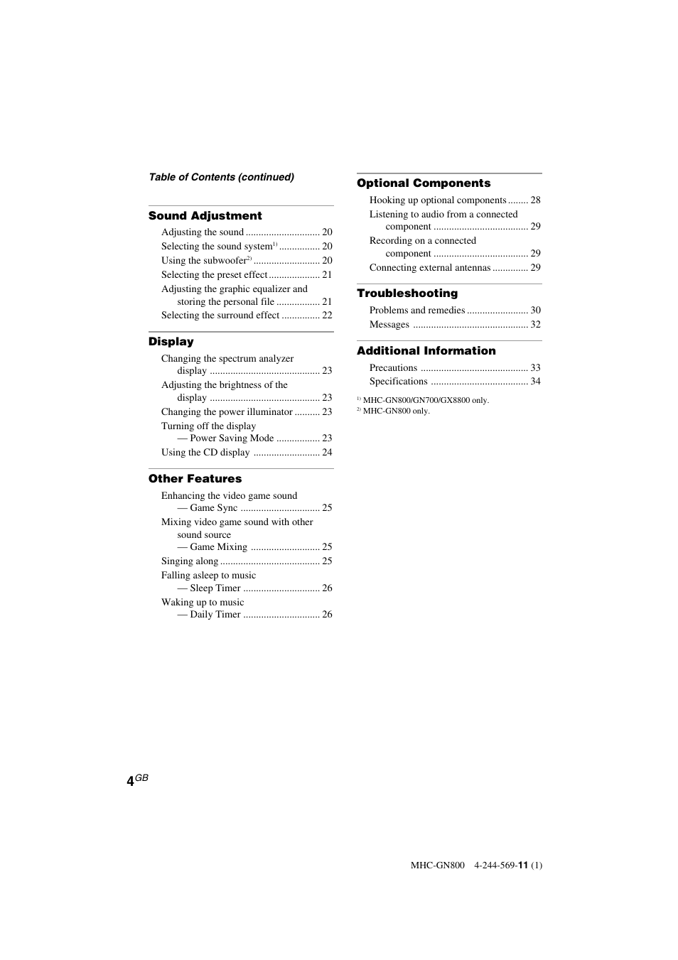 Sony MHC-GX8800 User Manual | Page 4 / 36