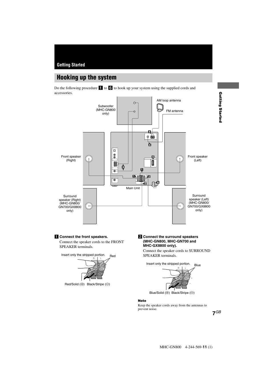 Hooking up the system, Getting started | Sony MHC-GX8800 User Manual | Page 7 / 36