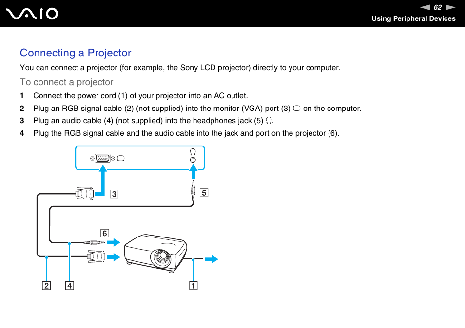 Connecting a projector | Sony VGN-N320E User Manual | Page 62 / 154