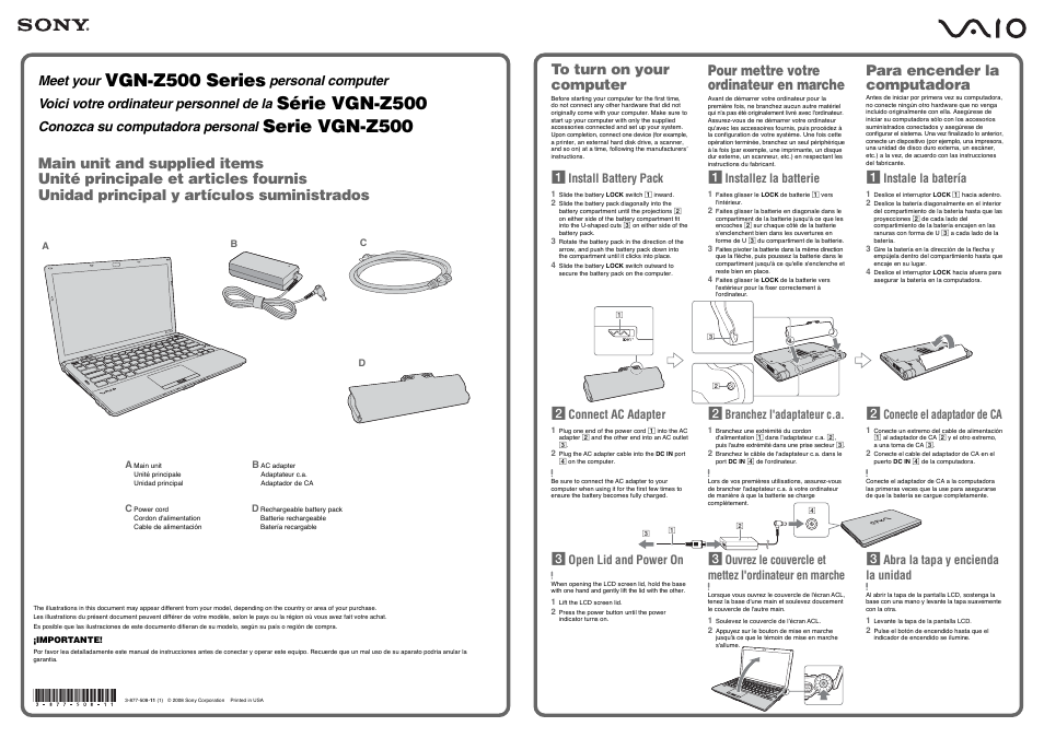 Sony VGN-Z540NDB User Manual | 2 pages