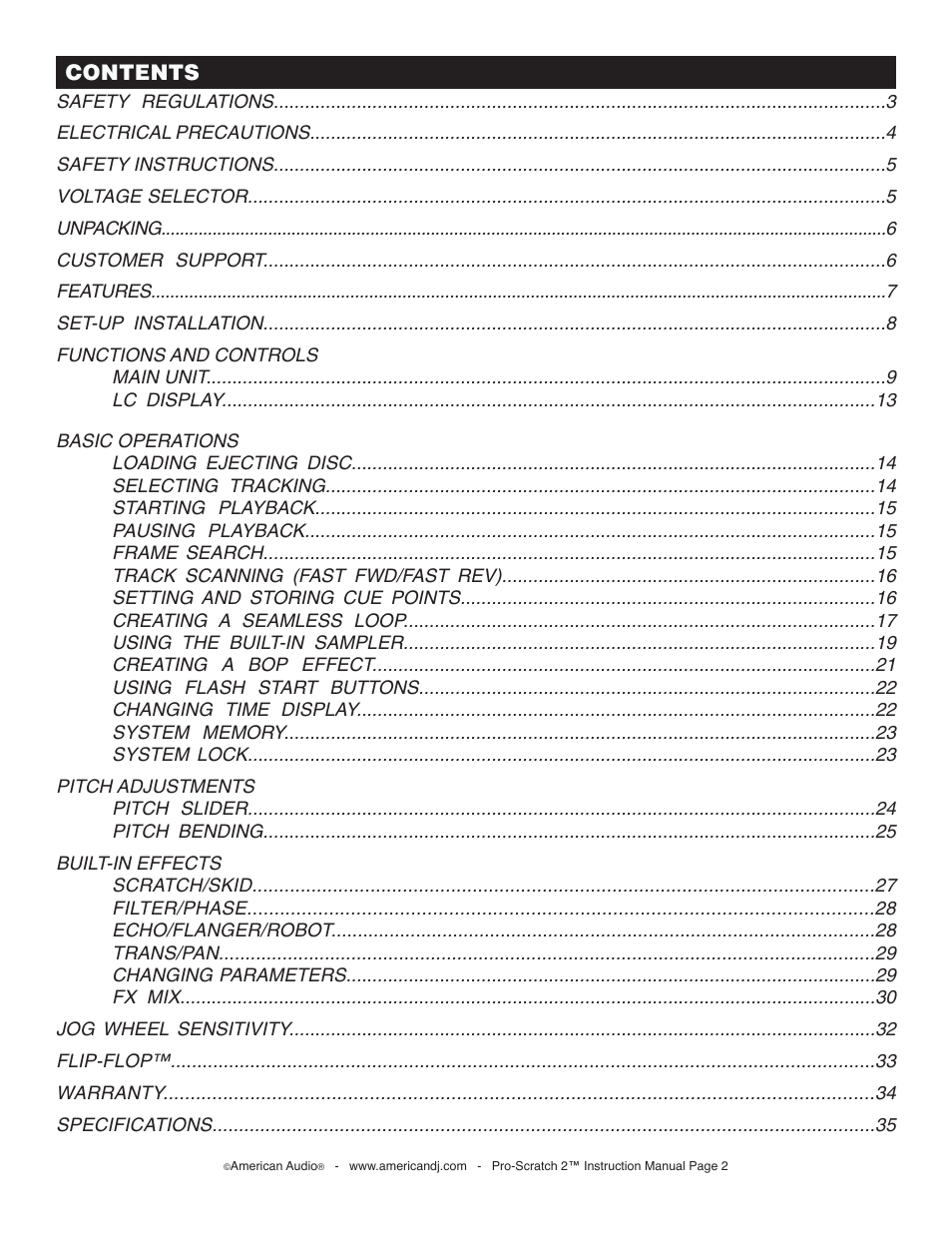 American Audio Pro-Scratch 2 User Manual | Page 2 / 36