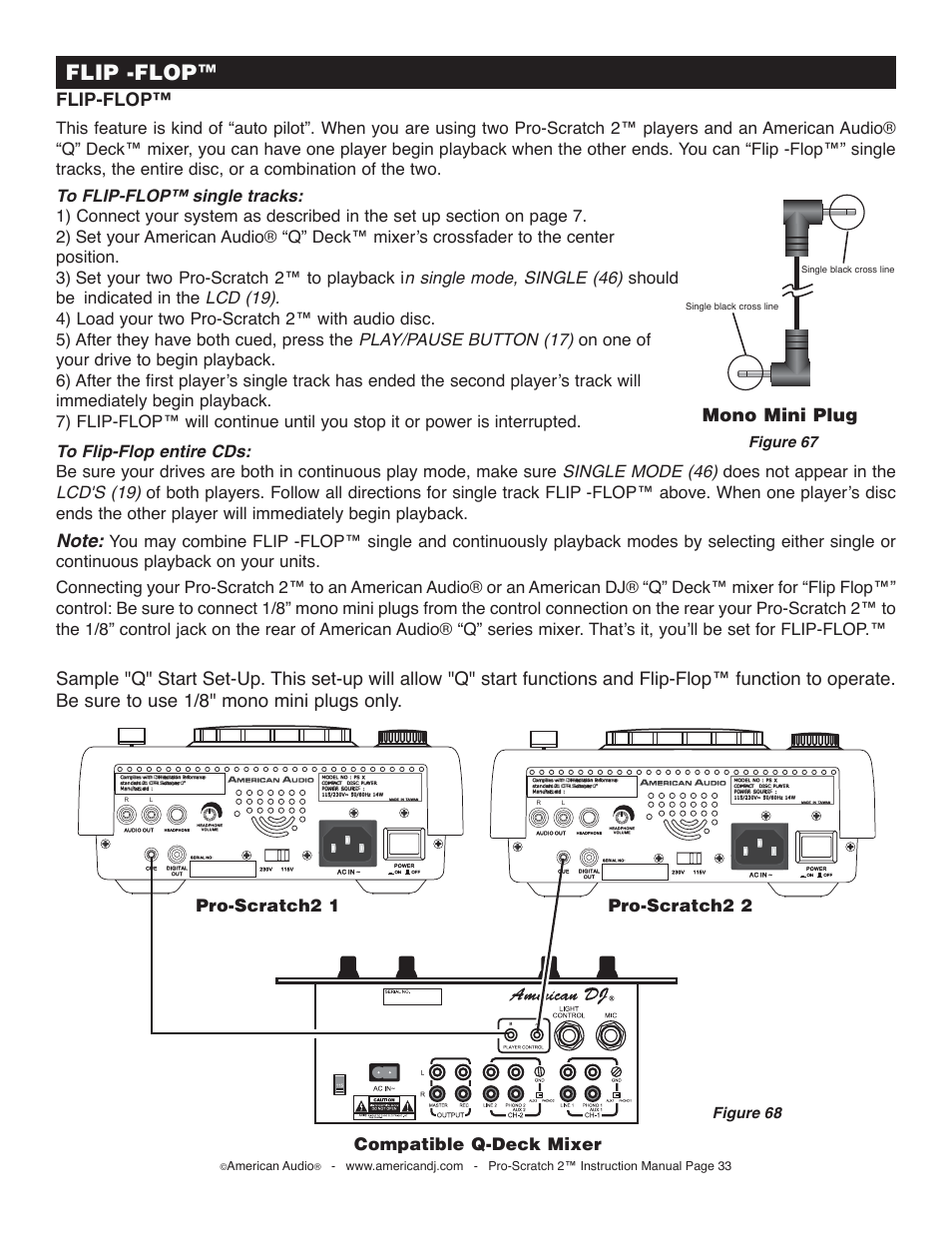 Flip -flop, Flip-flop, Mono mini plug | Figure 68 figure 67, American audio | American Audio Pro-Scratch 2 User Manual | Page 33 / 36