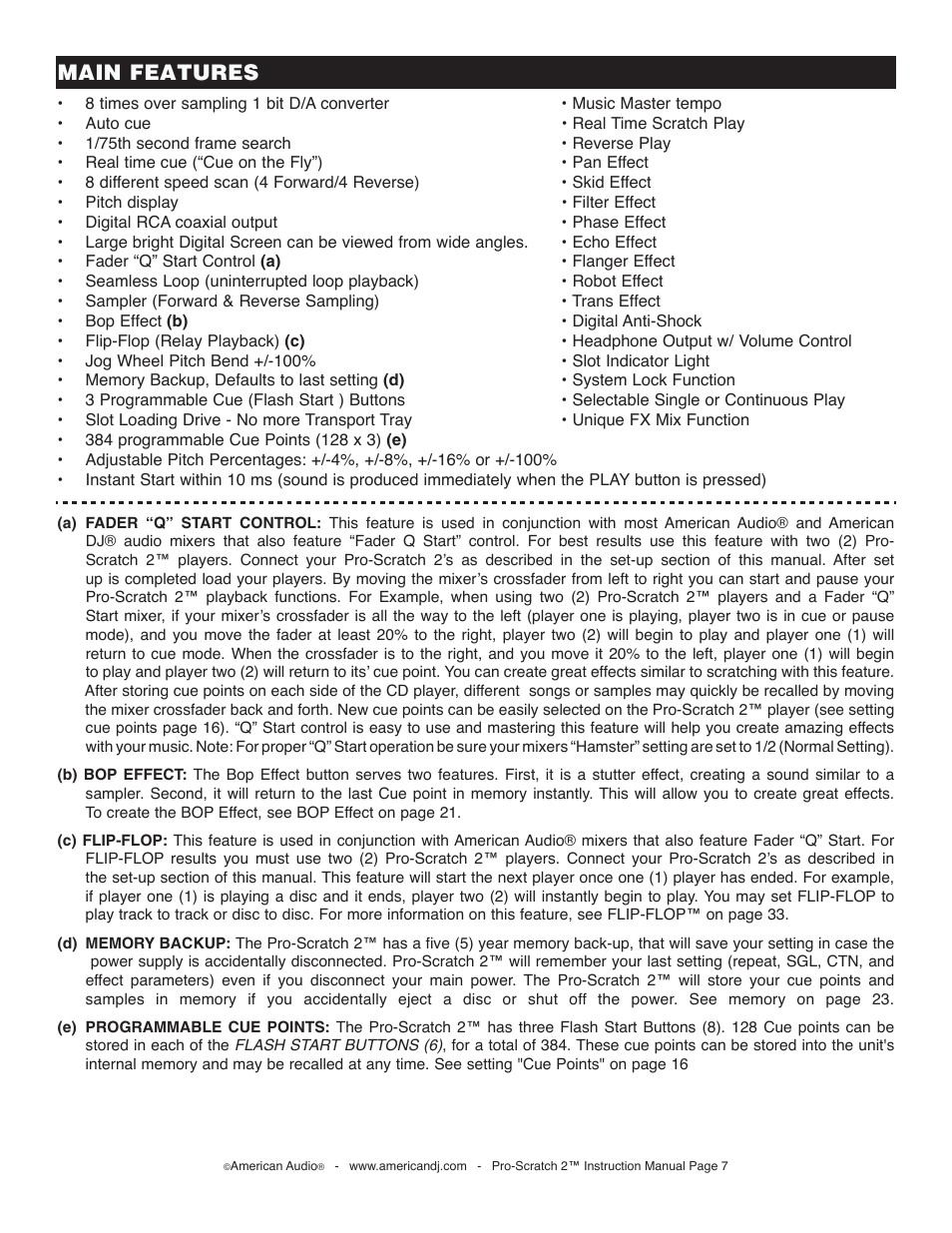 Main features | American Audio Pro-Scratch 2 User Manual | Page 7 / 36