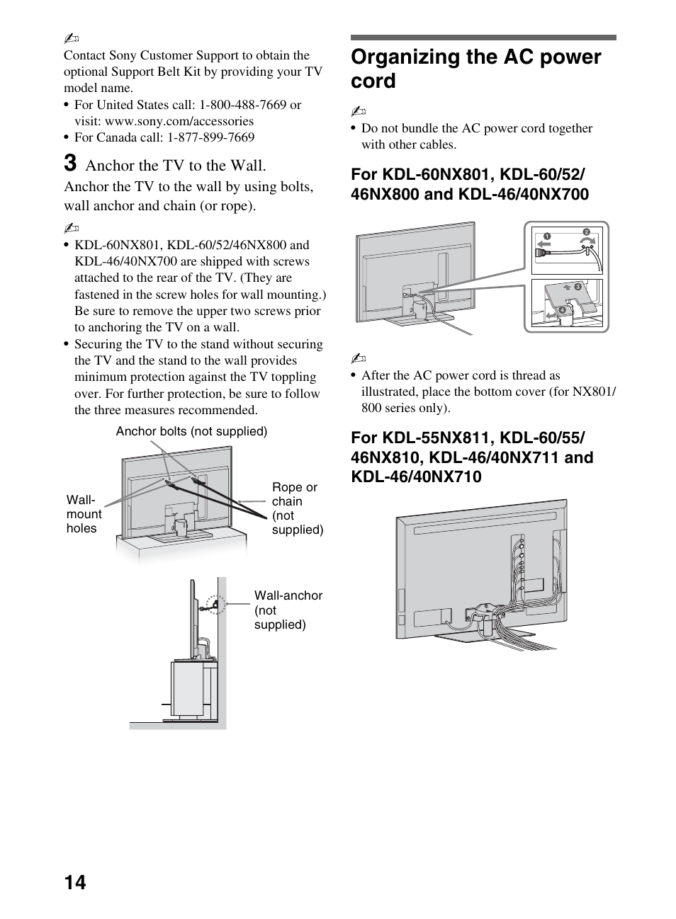 Organizing the ac power cord | Sony KDL-52NX800 User Manual | Page 14 / 24