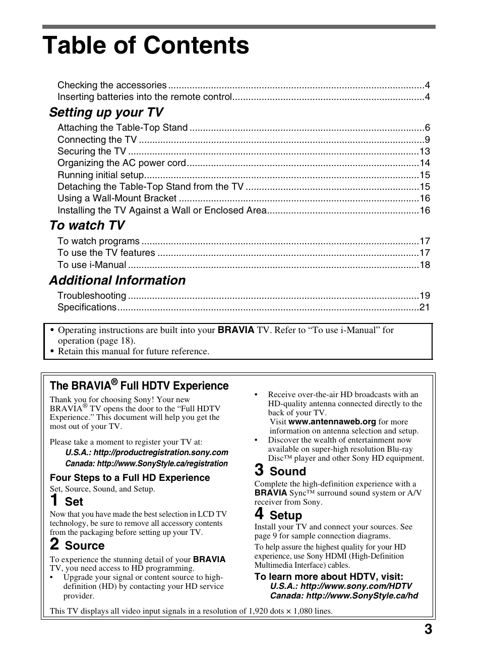 Sony KDL-52NX800 User Manual | Page 3 / 24
