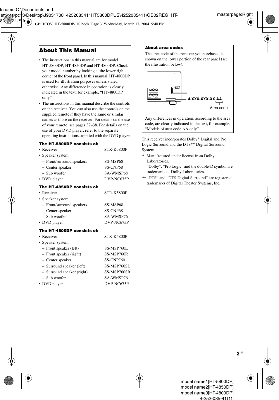 About this manual | Sony HT-4850DP User Manual | Page 3 / 48