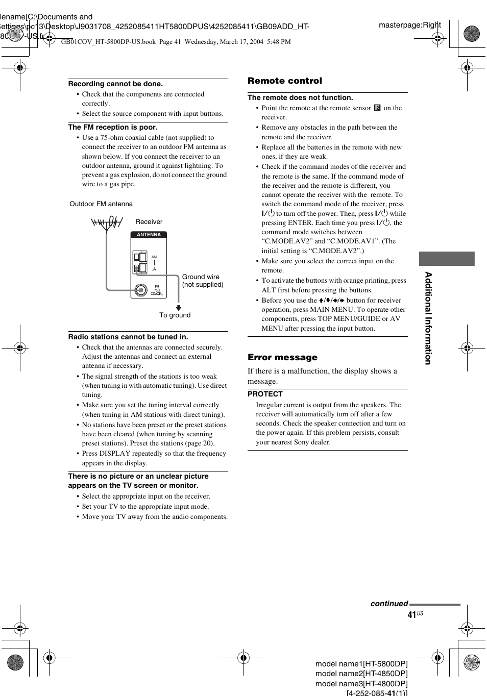 Sony HT-4850DP User Manual | Page 41 / 48