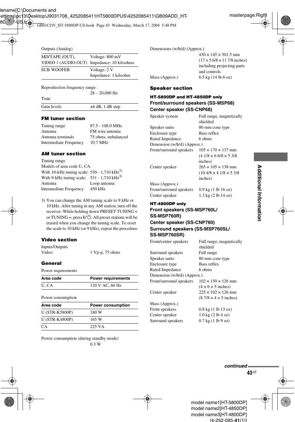 Sony HT-4850DP User Manual | Page 43 / 48
