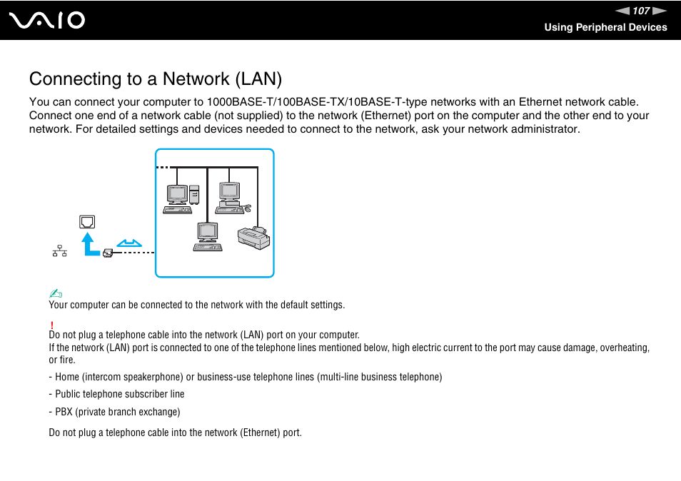 Connecting to a network (lan) | Sony VGN-AW190NAB User Manual | Page 107 / 220