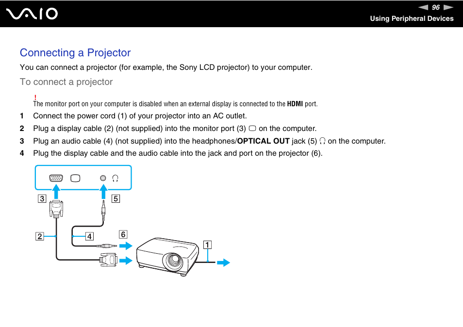 Connecting a projector | Sony VGN-AW190NAB User Manual | Page 96 / 220