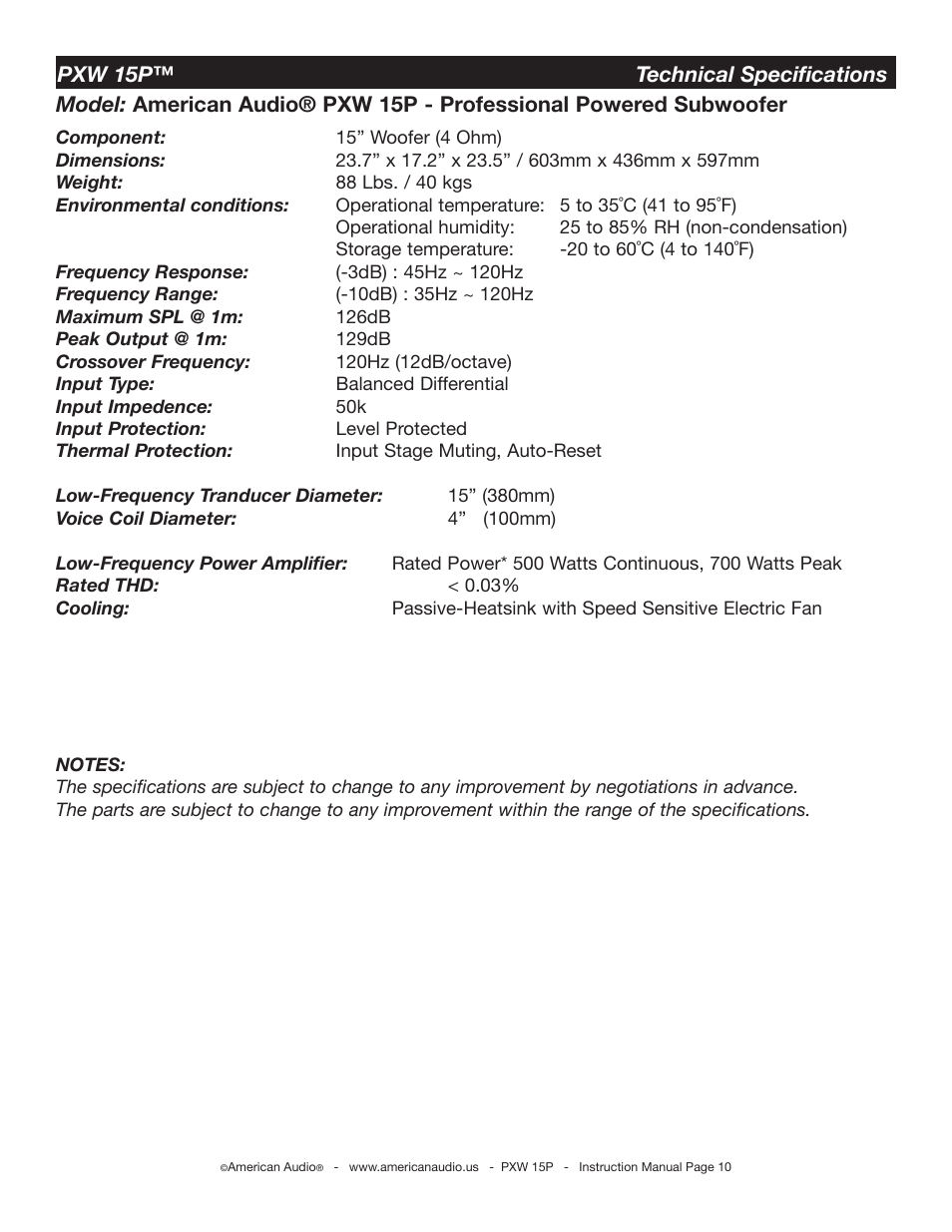 American Audio PXW 15P15p User Manual | Page 10 / 11