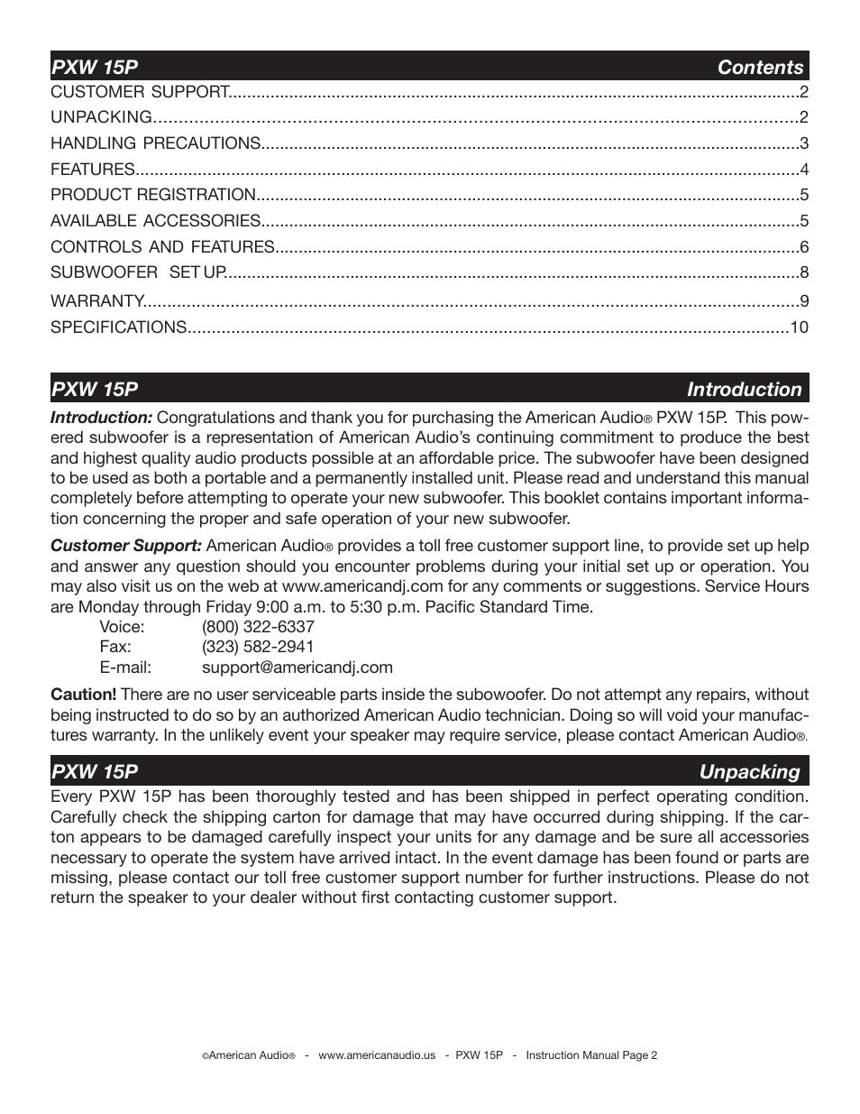 American Audio PXW 15P15p User Manual | Page 2 / 11