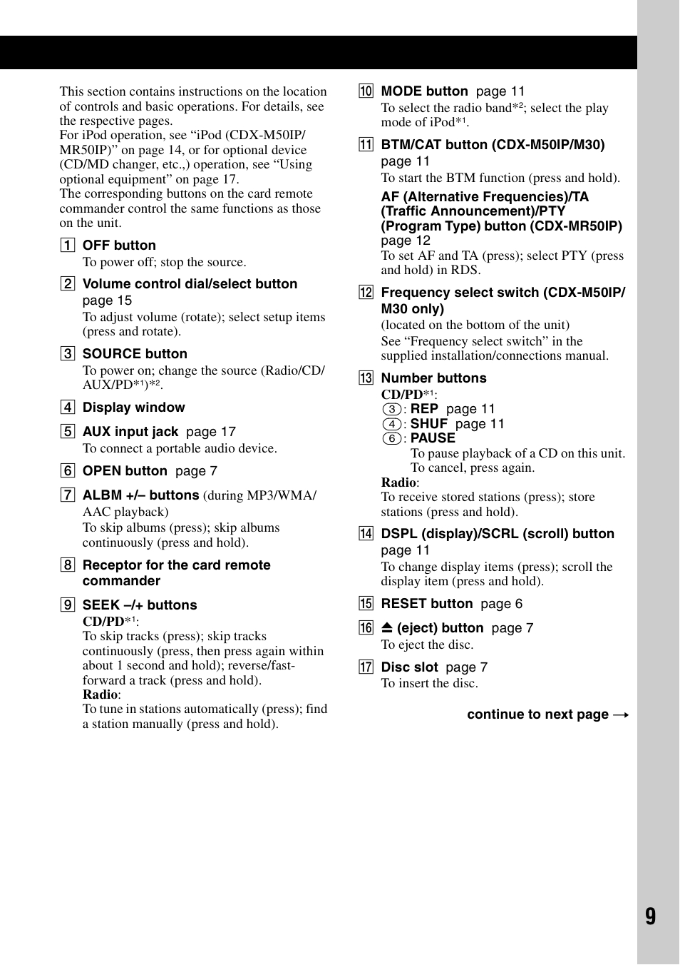 Sony CDX-M30 User Manual | Page 9 / 148