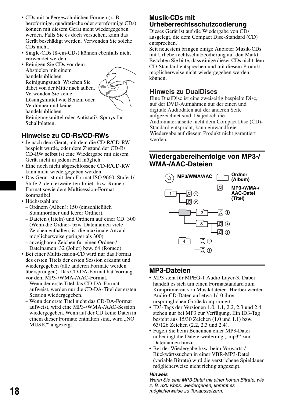 Wiedergabereihenfolge von mp3-/ wma-/aac-dateien, Mp3-dateien | Sony CDX-M30 User Manual | Page 94 / 148