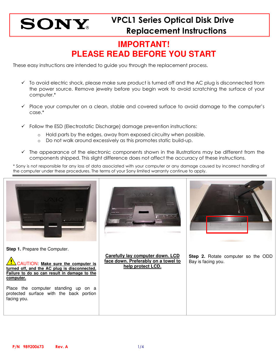 Sony VPCL137FX User Manual | 4 pages