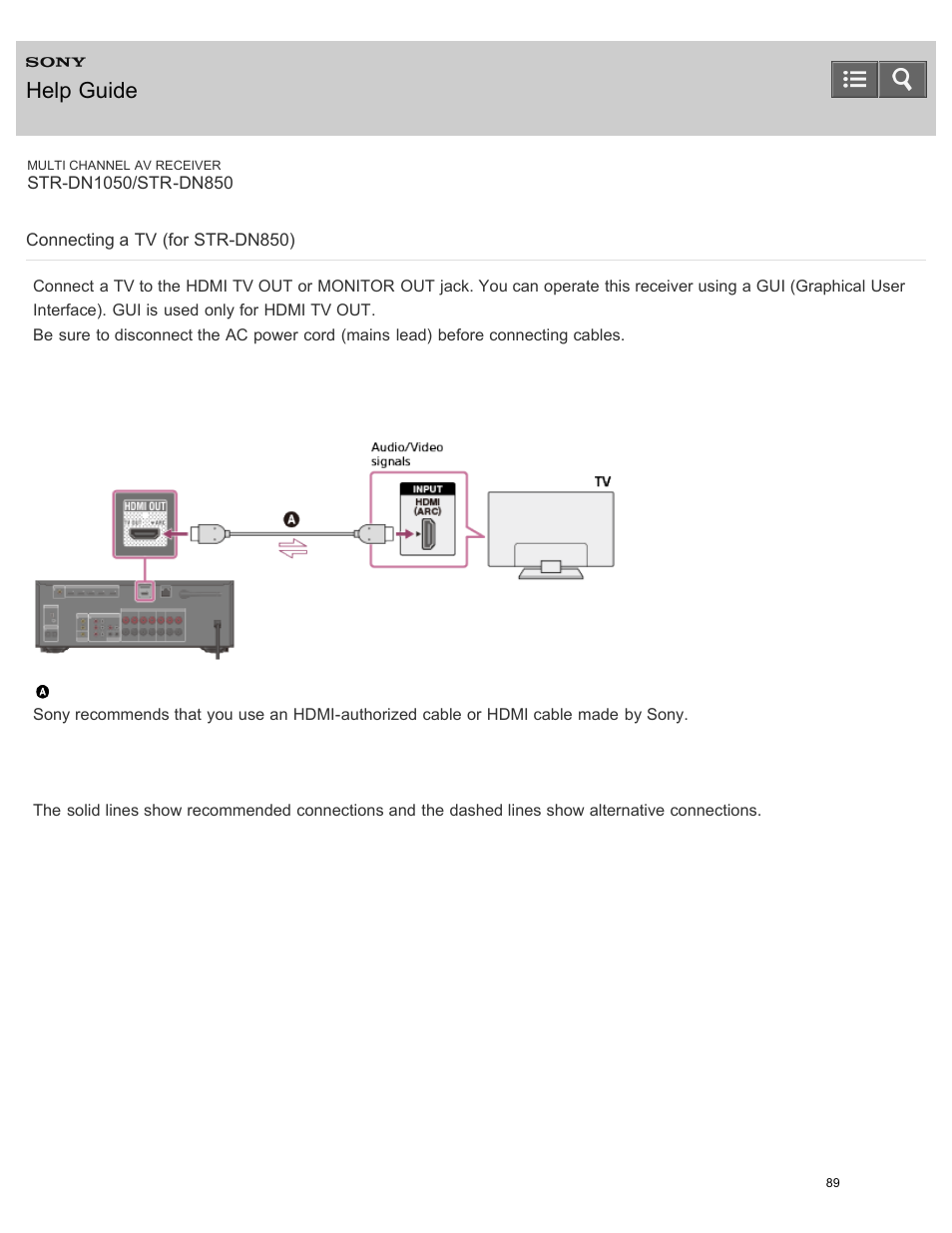 Connecting a tv (for str-dn850), Help guide | Sony STR-DN1050 User Manual | Page 100 / 379