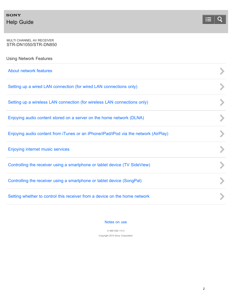 Using network features, Help guide | Sony STR-DN1050 User Manual | Page 13 / 379