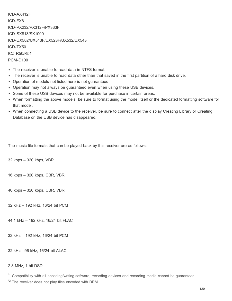 Usb specifications | Sony STR-DN1050 User Manual | Page 131 / 379