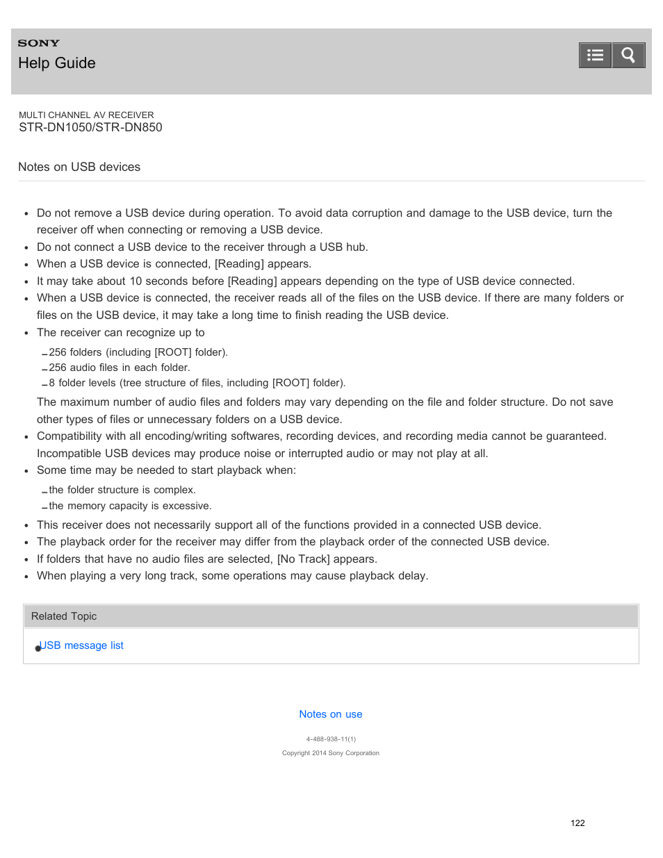 Notes on usb devices, Help guide | Sony STR-DN1050 User Manual | Page 133 / 379