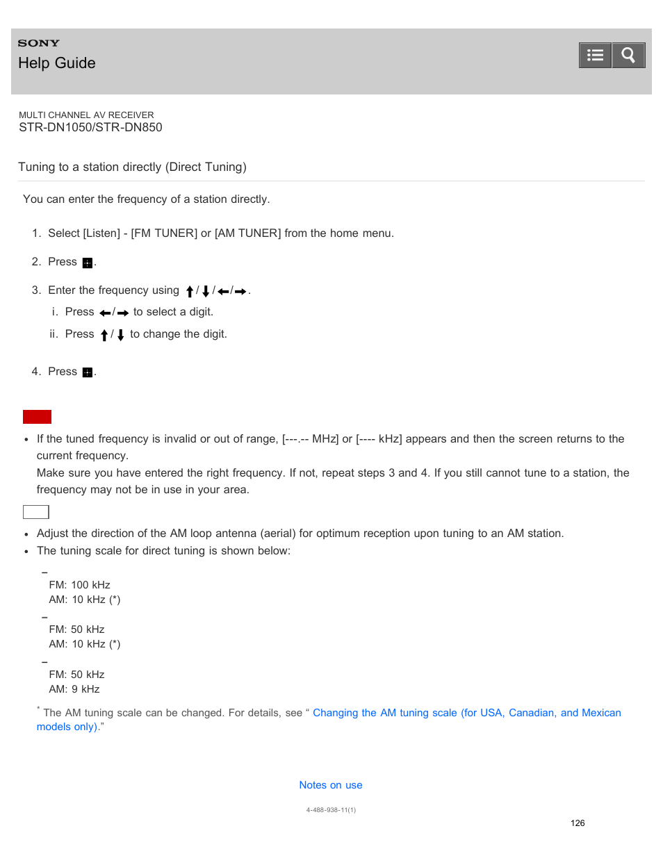 Tuning to a station directly (direct tuning), Help guide | Sony STR-DN1050 User Manual | Page 137 / 379