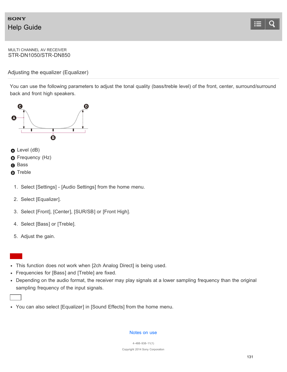 Adjusting the equalizer (equalizer), Help guide | Sony STR-DN1050 User Manual | Page 142 / 379