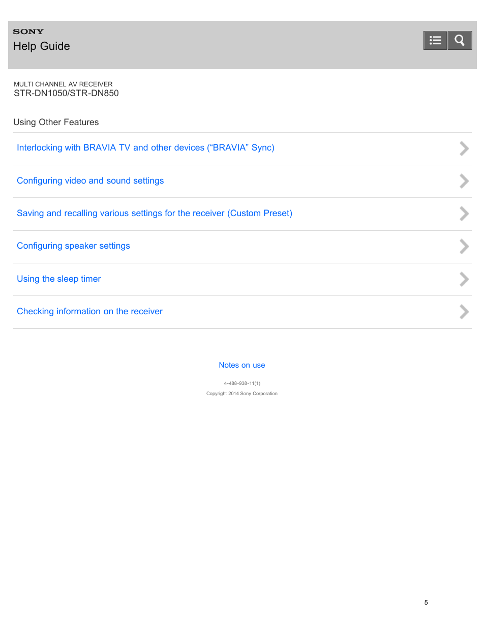 Using other features, Help guide | Sony STR-DN1050 User Manual | Page 16 / 379