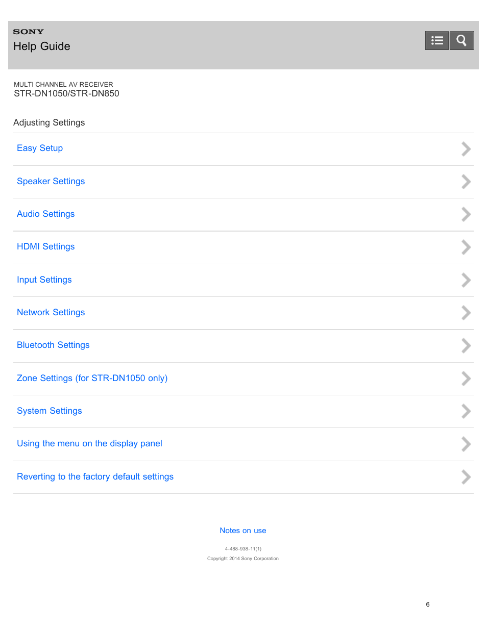 Adjusting settings, Help guide | Sony STR-DN1050 User Manual | Page 17 / 379