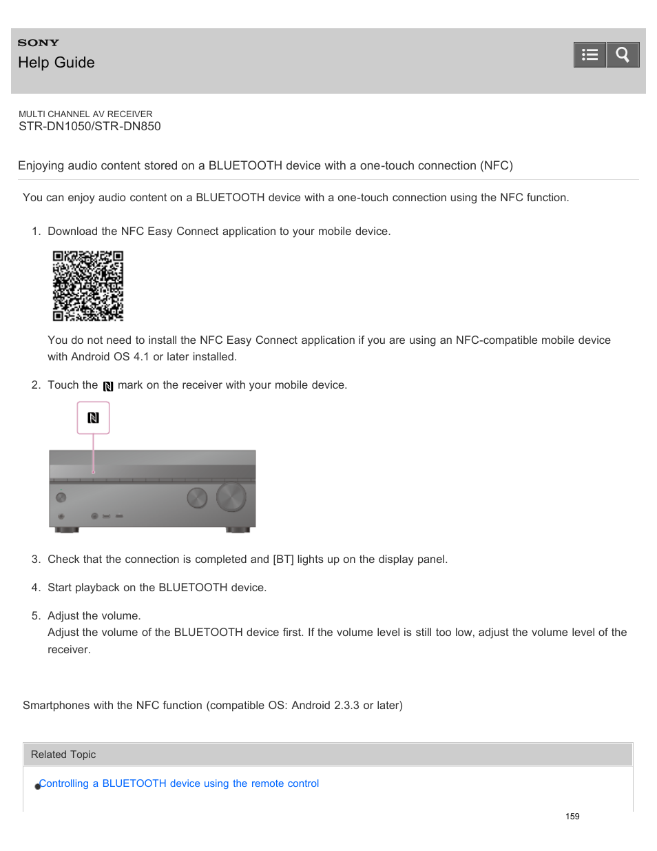 Connection (nfc), Help guide | Sony STR-DN1050 User Manual | Page 170 / 379
