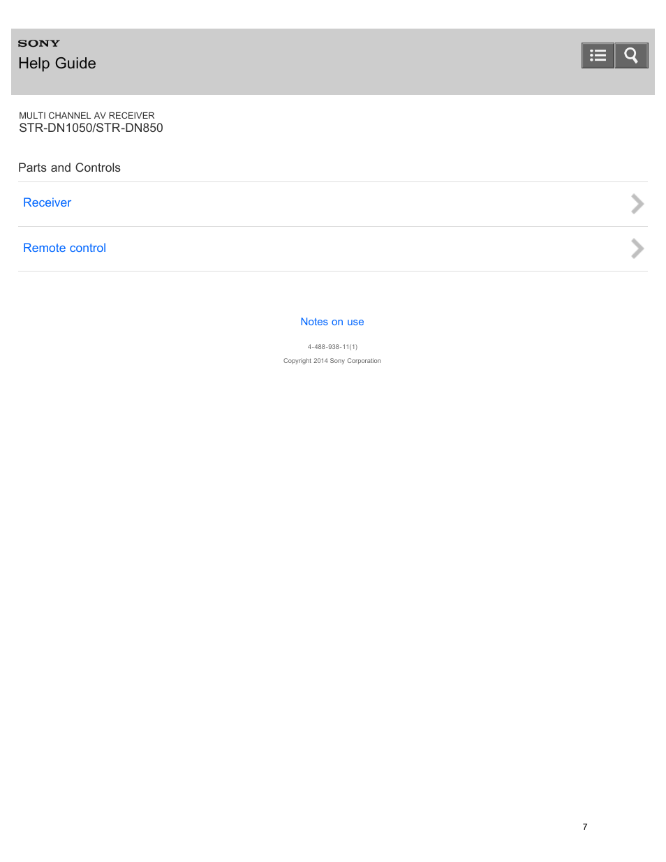 Parts and controls, Help guide | Sony STR-DN1050 User Manual | Page 18 / 379