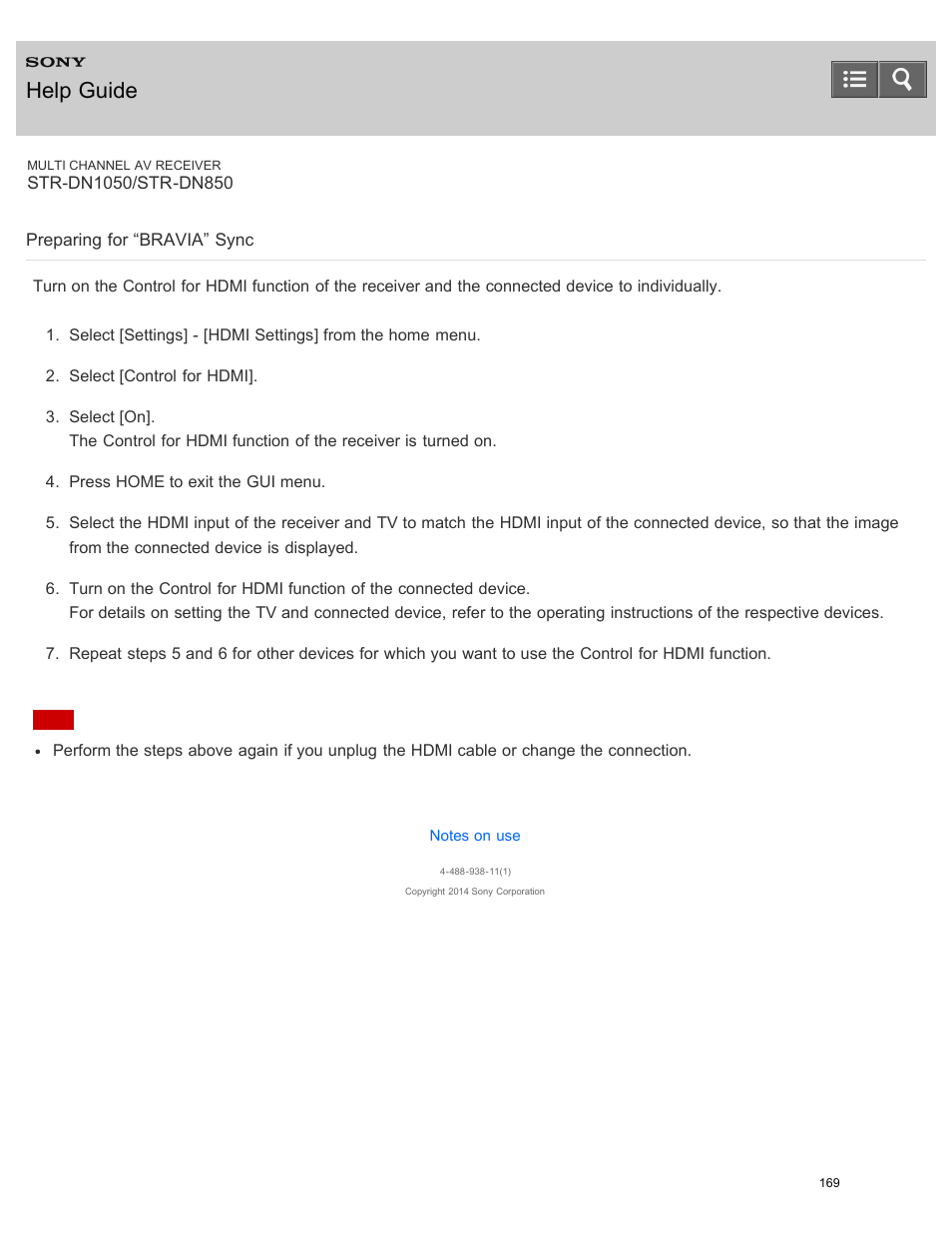 Preparing for “bravia” sync, Help guide | Sony STR-DN1050 User Manual | Page 180 / 379