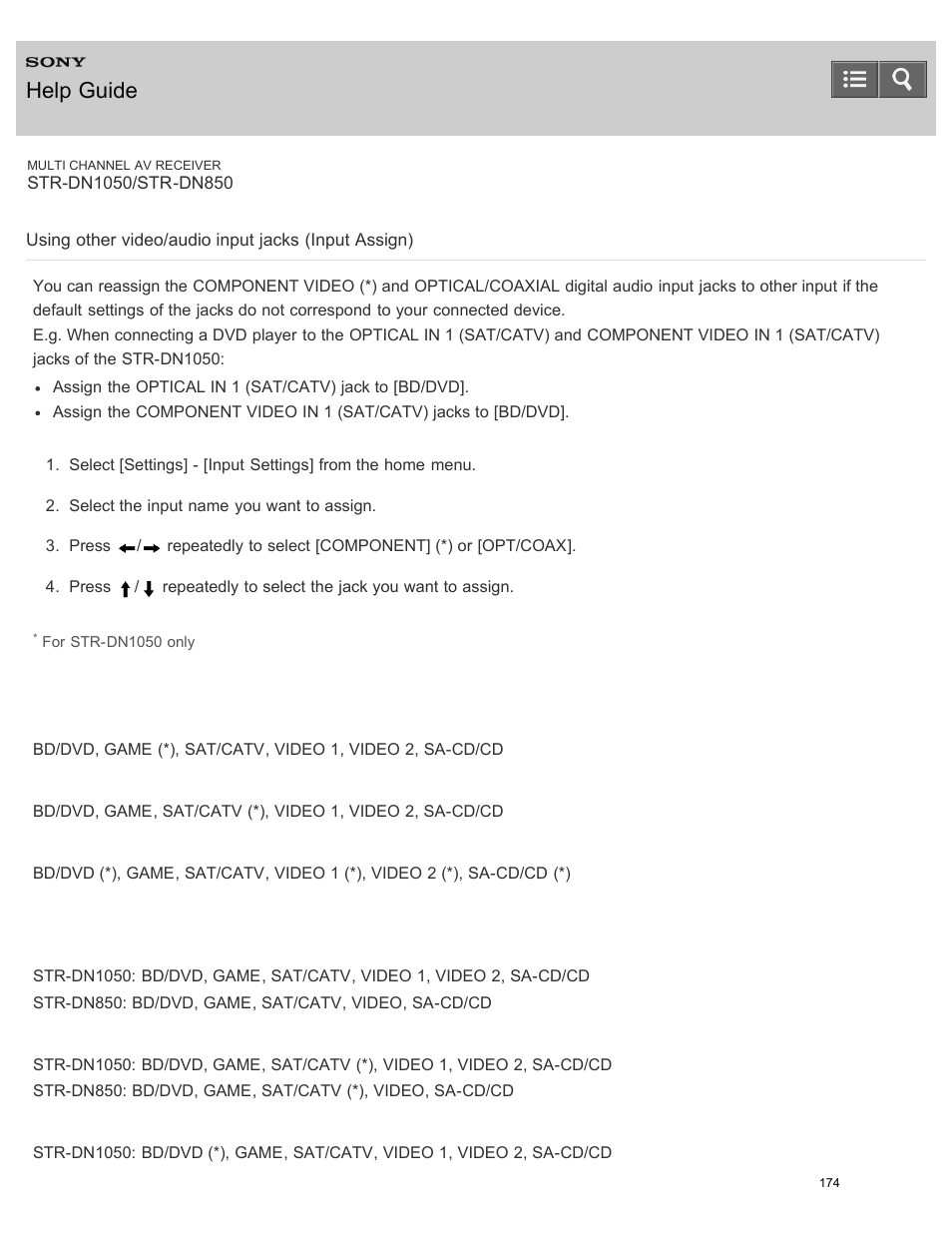 Using other video/audio input jacks (input assign), Using other video/audio input jacks (input, Assign) | Using other video/audio input jacks, Input assign), Help guide | Sony STR-DN1050 User Manual | Page 185 / 379