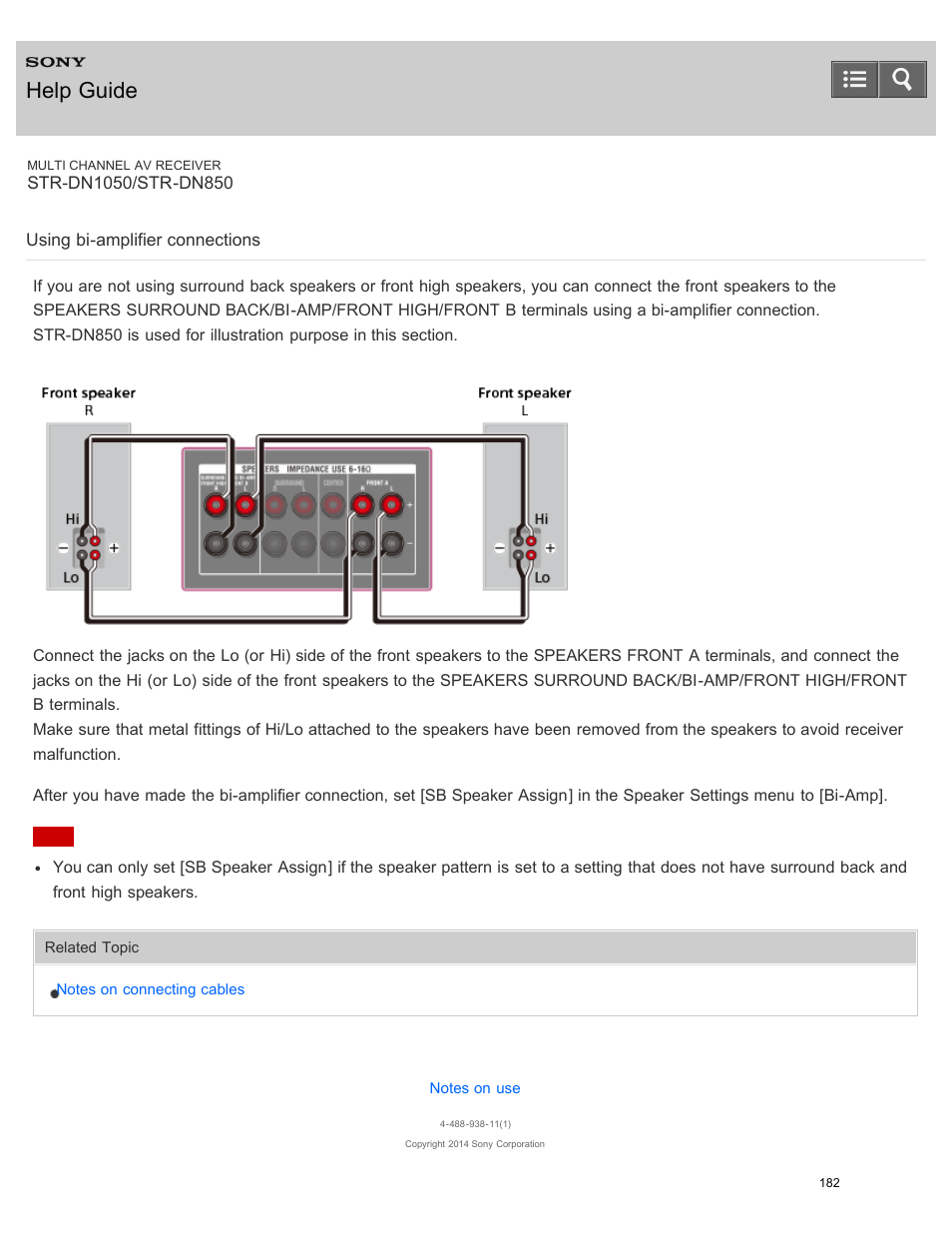 Using bi-amplifier connections, Help guide | Sony STR-DN1050 User Manual | Page 193 / 379