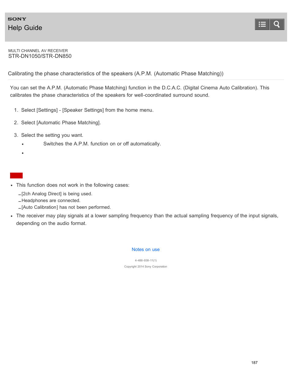 Phase matching)), Help guide | Sony STR-DN1050 User Manual | Page 198 / 379