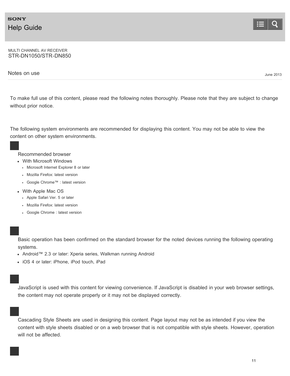 Notes on use, Help guide | Sony STR-DN1050 User Manual | Page 22 / 379