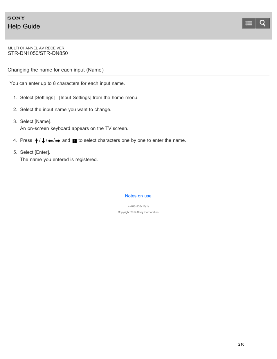 Changing the name for each input (name), Help guide | Sony STR-DN1050 User Manual | Page 221 / 379