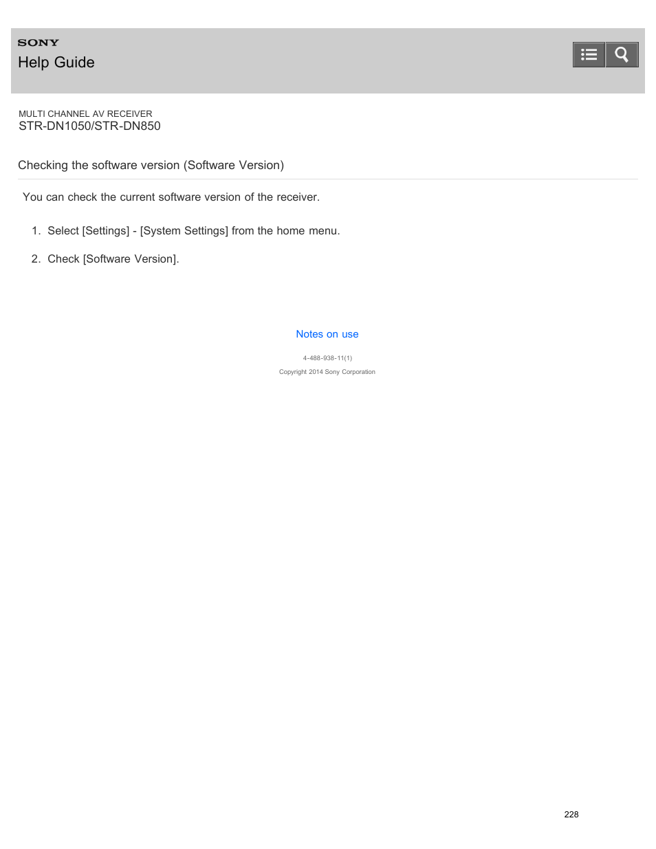 Checking the software version (software version), Help guide | Sony STR-DN1050 User Manual | Page 239 / 379