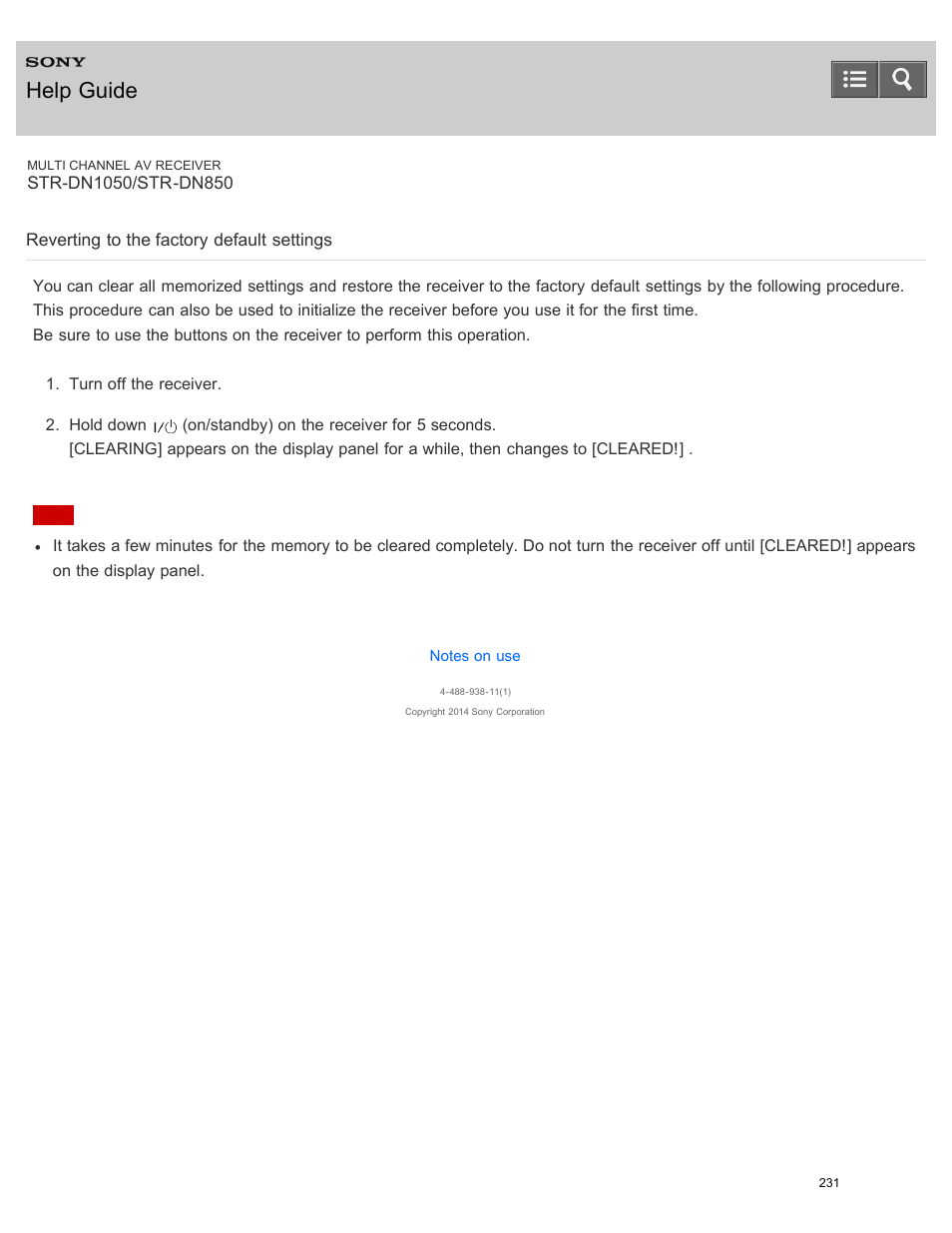 Reverting to the factory default settings, Reverting to the factory default, Settings | Help guide | Sony STR-DN1050 User Manual | Page 242 / 379