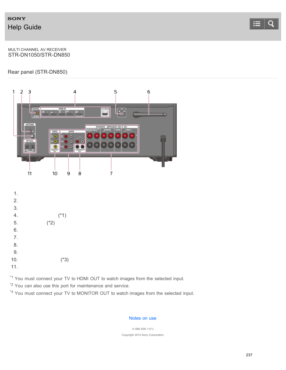 Rear panel (str-dn850), Help guide | Sony STR-DN1050 User Manual | Page 248 / 379