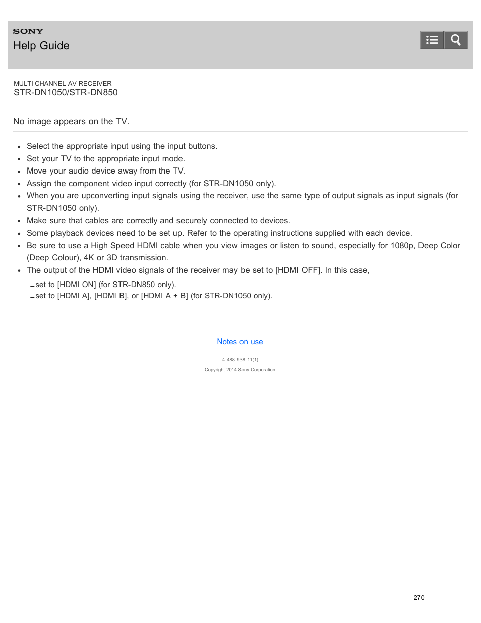 No image appears on the tv, Help guide | Sony STR-DN1050 User Manual | Page 281 / 379