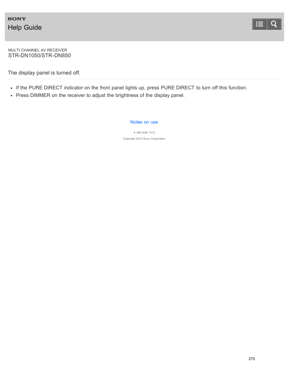 The display panel is turned off, Help guide | Sony STR-DN1050 User Manual | Page 286 / 379