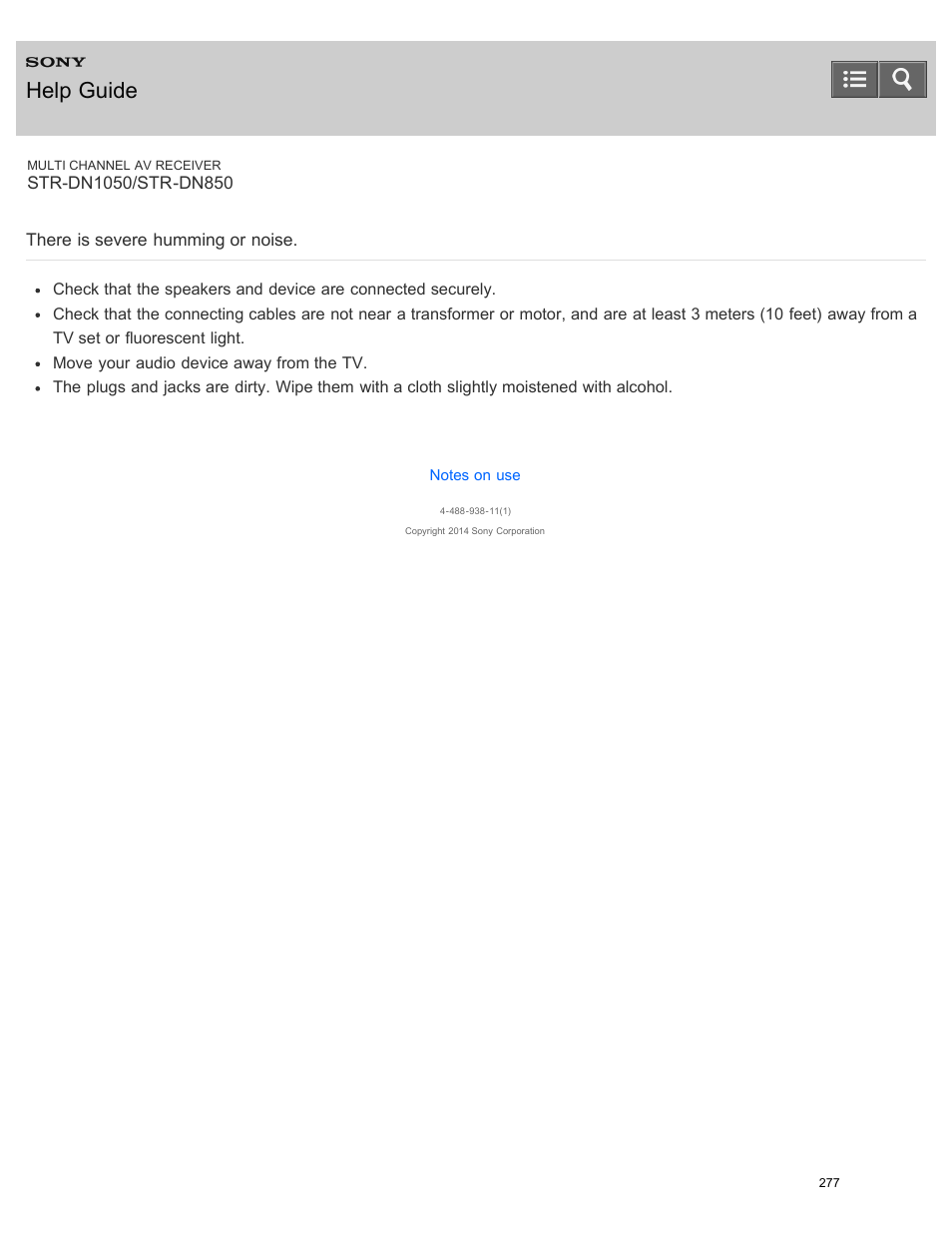 There is severe humming or noise, Help guide | Sony STR-DN1050 User Manual | Page 288 / 379