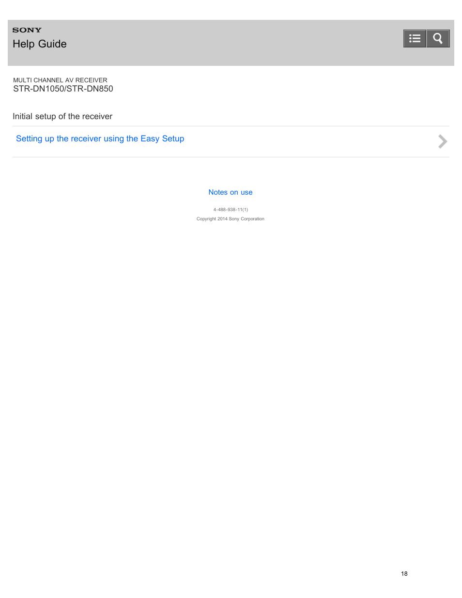 Initial setup of the receiver, Help guide | Sony STR-DN1050 User Manual | Page 29 / 379