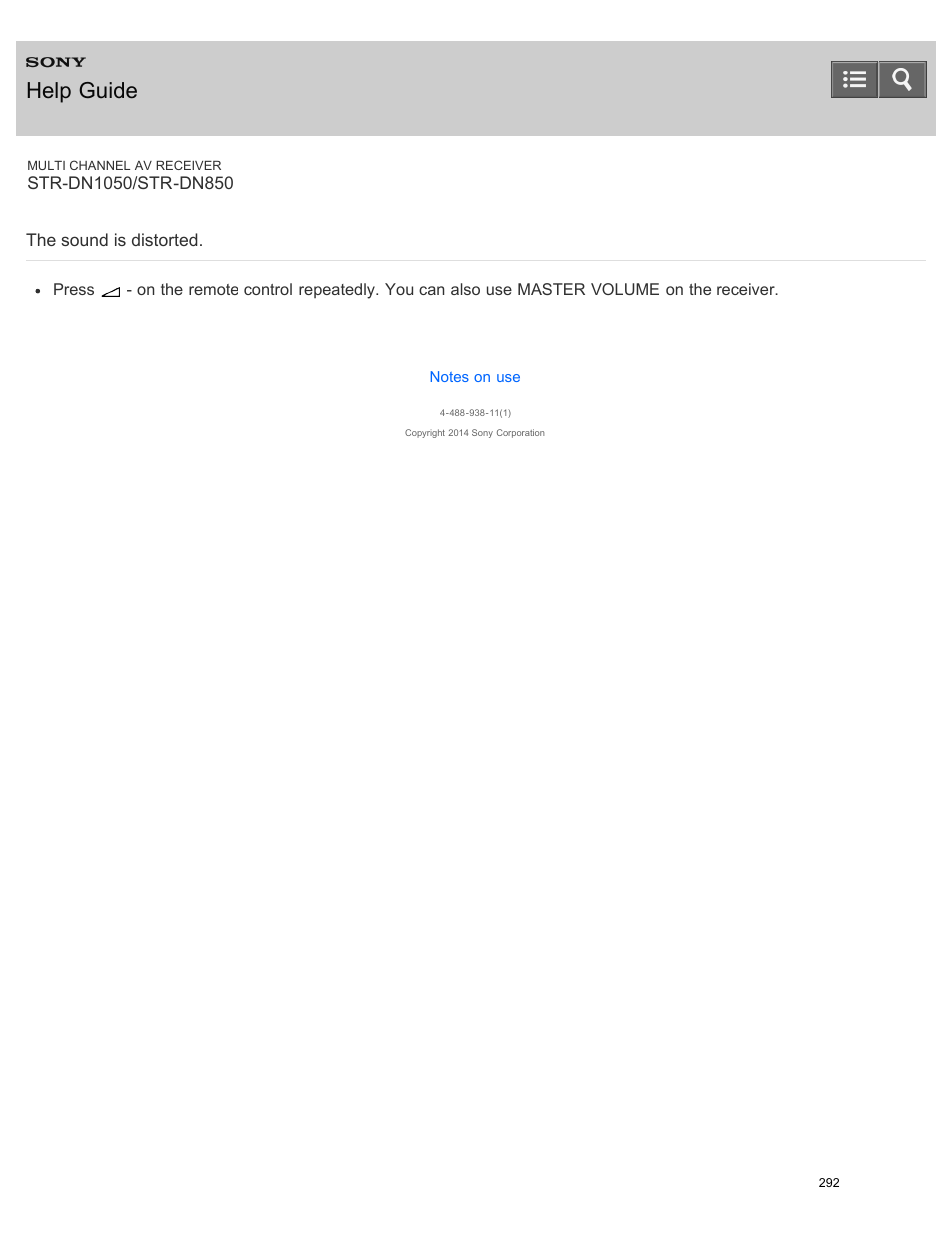 The sound is distorted, Help guide | Sony STR-DN1050 User Manual | Page 303 / 379