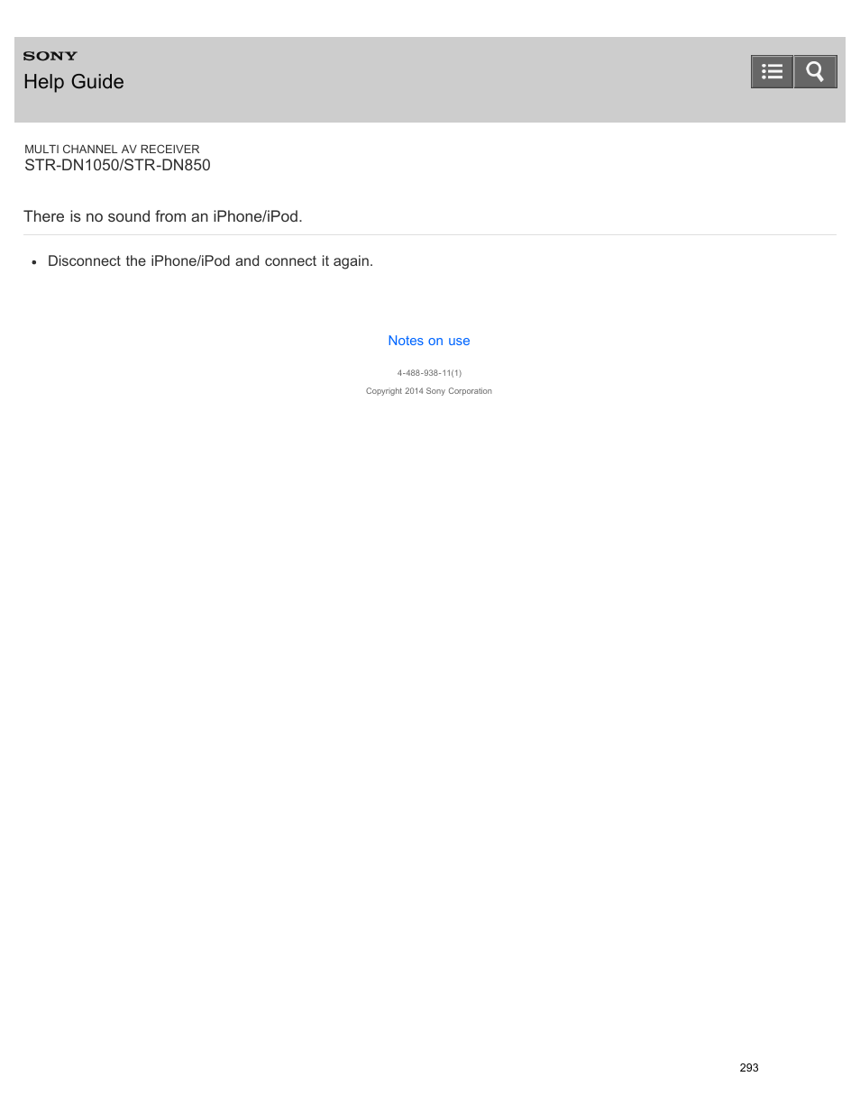 There is no sound from an iphone/ipod, Help guide | Sony STR-DN1050 User Manual | Page 304 / 379