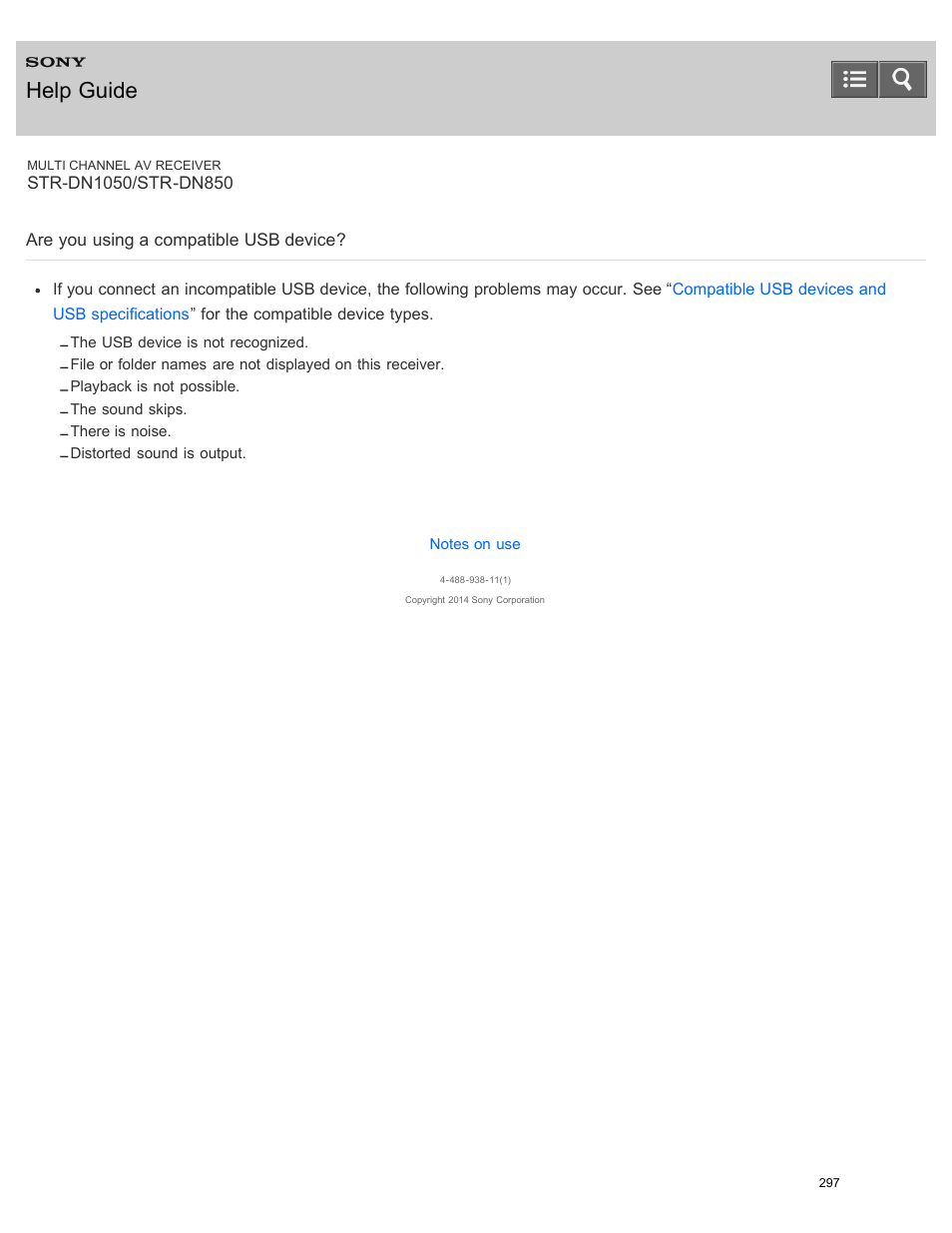 Are you using a compatible usb device, Help guide | Sony STR-DN1050 User Manual | Page 308 / 379