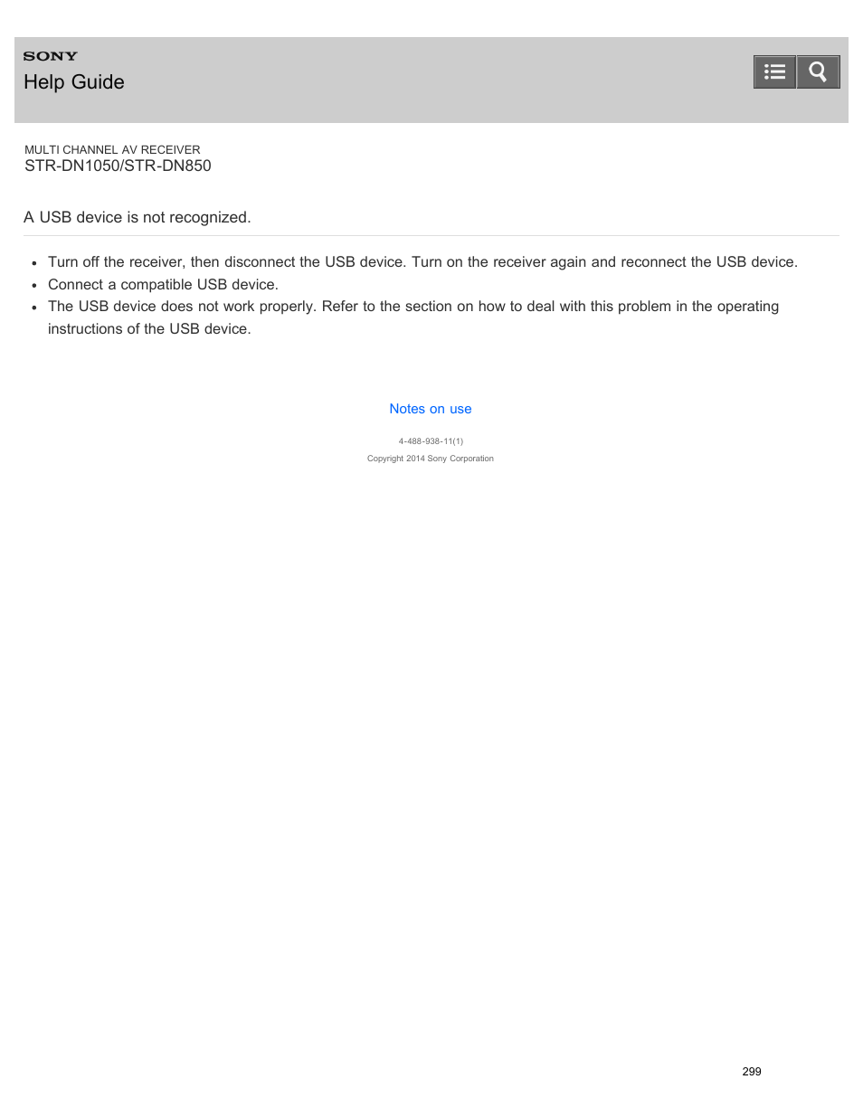 A usb device is not recognized, Help guide | Sony STR-DN1050 User Manual | Page 310 / 379