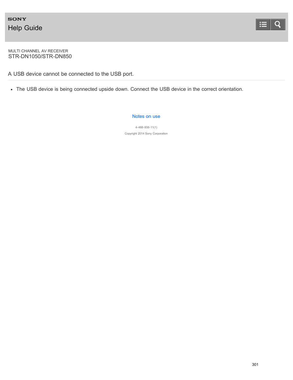 A usb device cannot be connected to the usb port, Help guide | Sony STR-DN1050 User Manual | Page 312 / 379