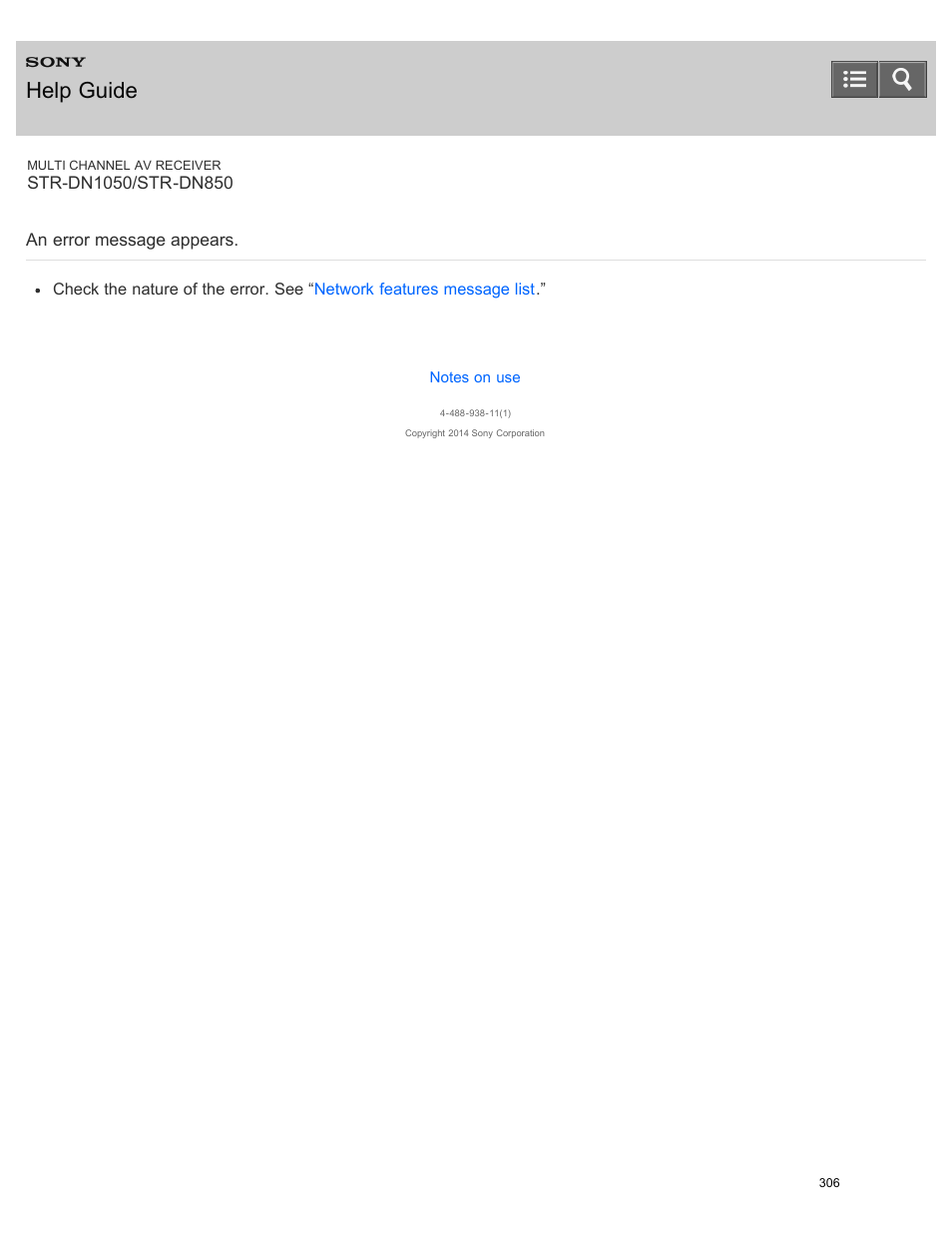 An error message appears, Help guide | Sony STR-DN1050 User Manual | Page 317 / 379